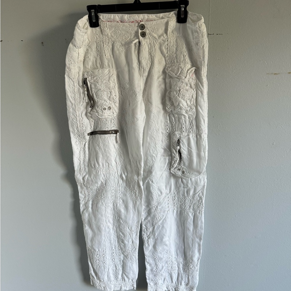 Pete & Greta White Eyelet Lace Cargo Pants
